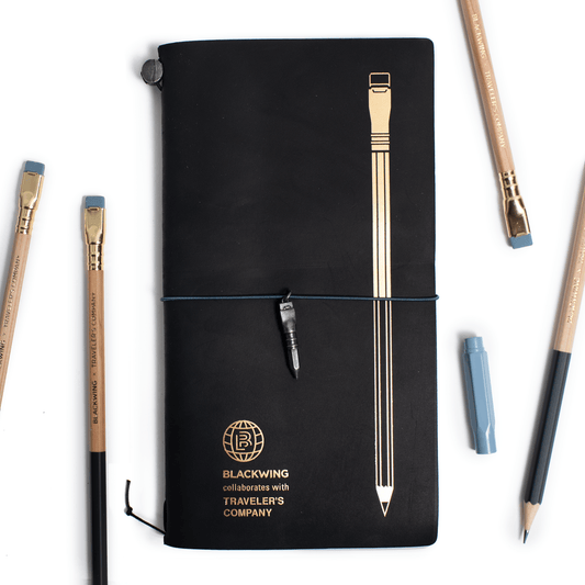 Blackwing X TRAVELER'S COMPANY notebook, pencils, point guard, and pencil charm