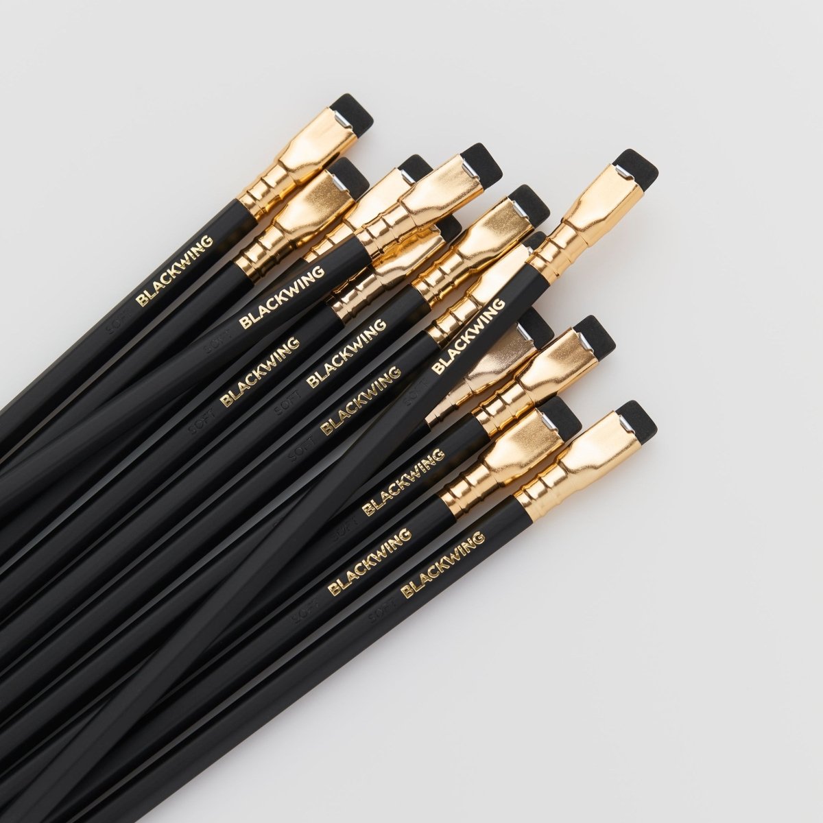 Blackwing matte pencils with black barrel, gold ferrule, and black eraser