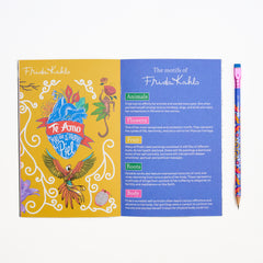 Pages inside the Blackwing Quarterly zine, Volume 143, Issue 003, August 2026, featuring motifs of Frida Kahlo and her artwork, next to a Volume 143, Frida Kahlo pencil.