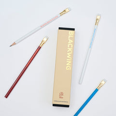 Blackwing 250 USA pencils showing 4 colorways with text on the pencils that says 'THE BETTER ANGELS OF OUR NATURE' next to the pencil box