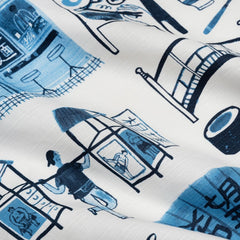 white furoshiki with blue hues and Japanese-inspired prints