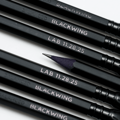 Blackwing pencils, featuring black wood, black barrel, black shiny imprint, black ferrule, and black eraser