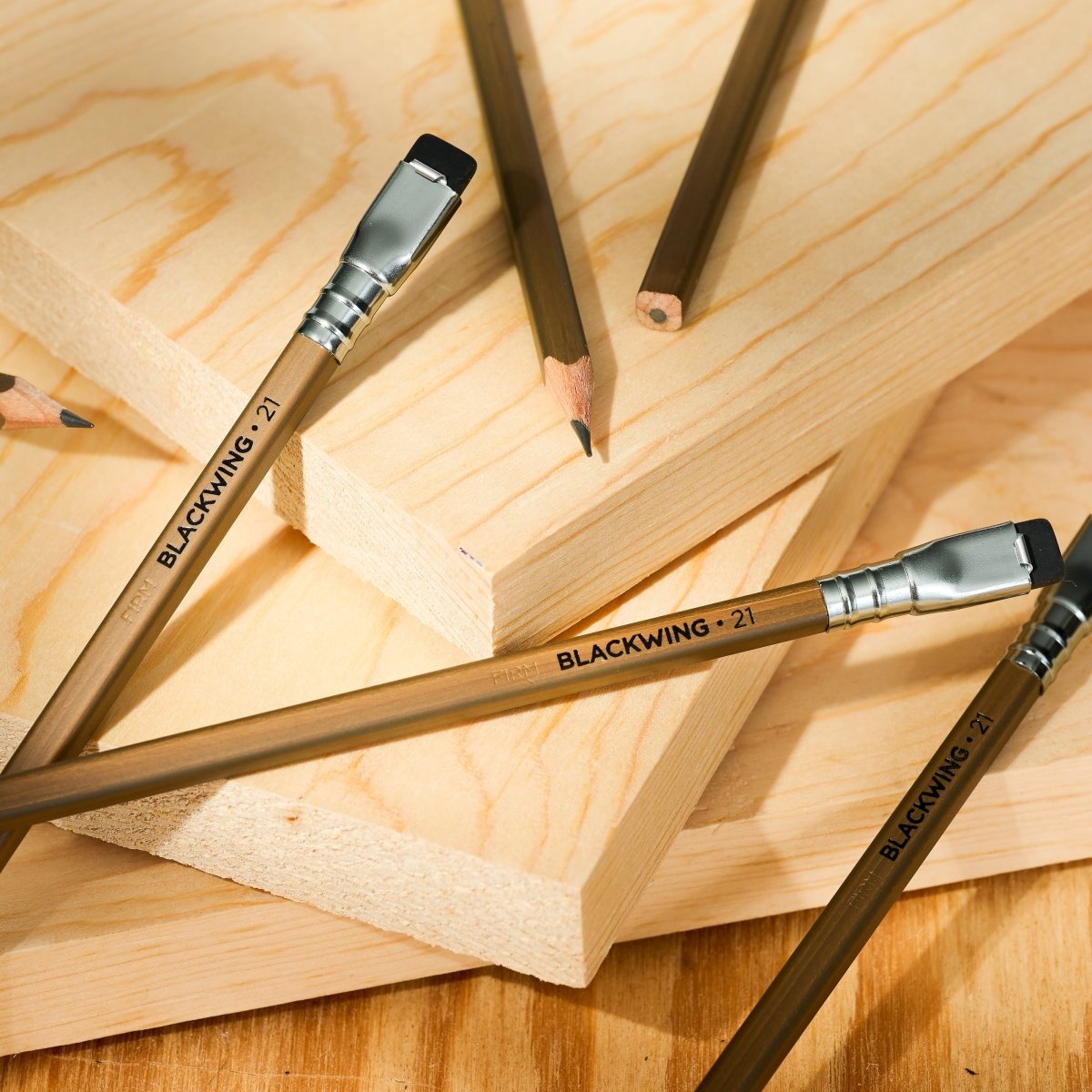 Blackwing Volume 21 pencils on top of wood