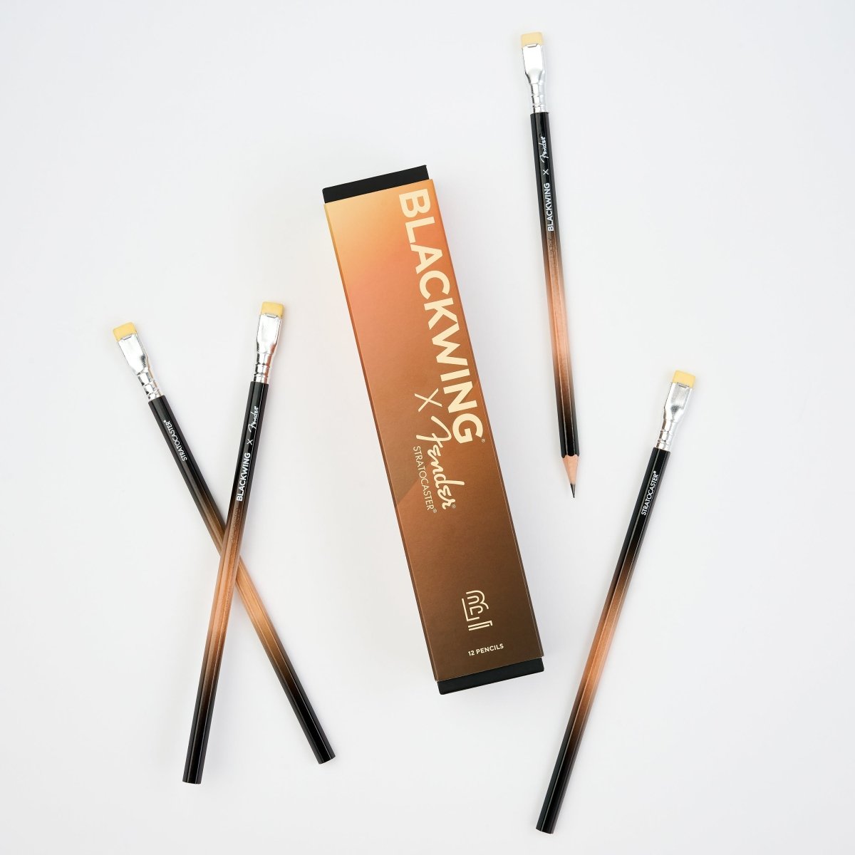 Blackwing x Fender pencil set, featuring the sunburst stratocaster colorway