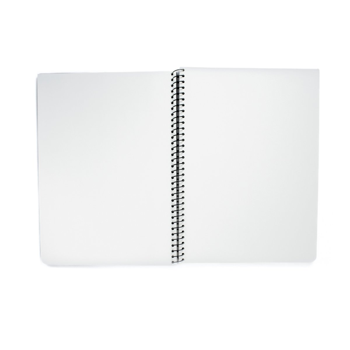 Blackwing A4 Spiral Notebook with blank pages laying open on a white background