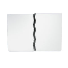 Blackwing A4 Spiral Notebook with blank pages laying open on a white background
