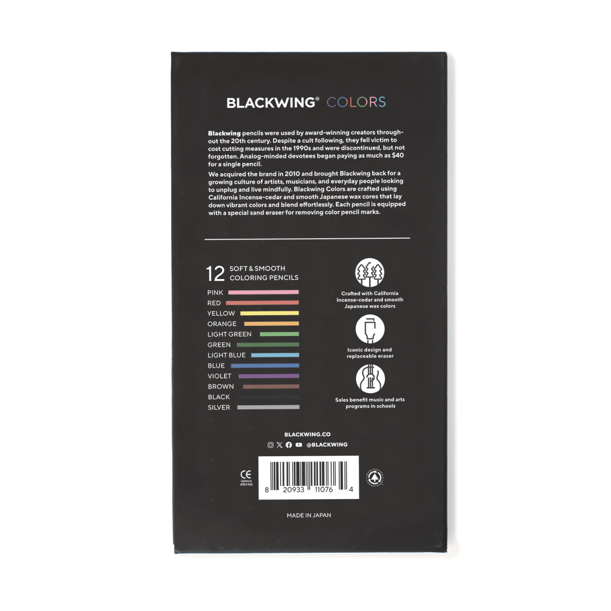 Blackwing Colors - 12 pack, back of packaging