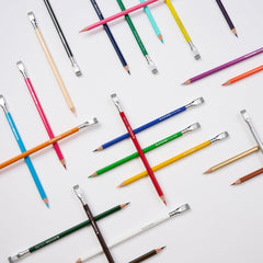 Assorted colored pencils on a white background