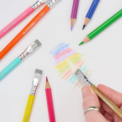Color pencils with erasers