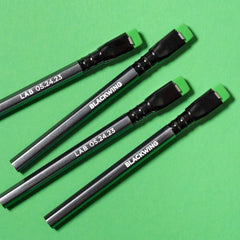 Four Blackwing Lab 05.24.23 pencils in dark shiny grey