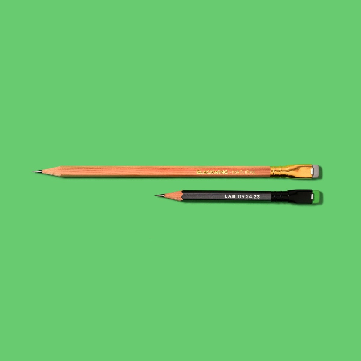 Blackwing golf pencil size compared to natural Blackwing pencil