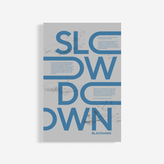 Manifesto with blue 'SLCWDOWN' text and 'Blackwing' branding on a gray background