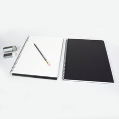 2 Blackwing Spiral Notebooks, a 602 pencil, a handheld eraser, and a one-step sharpener on a white background.