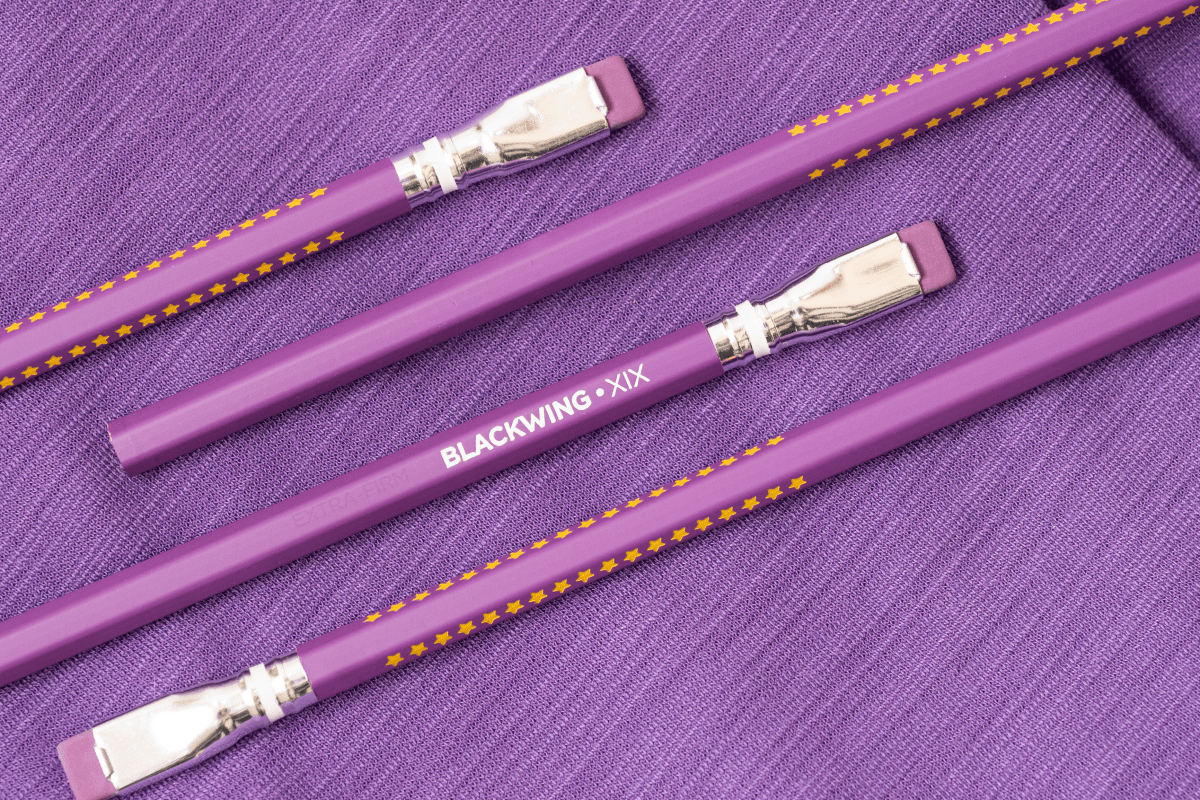 Volume XIX pencil, tribute to the 19th Amendment, purple barrel with 19 gold stars vertically