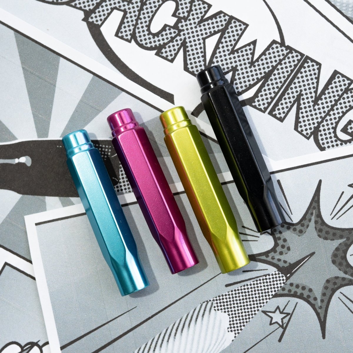 Blackwing Point Guards in blue, pink, gold, and black