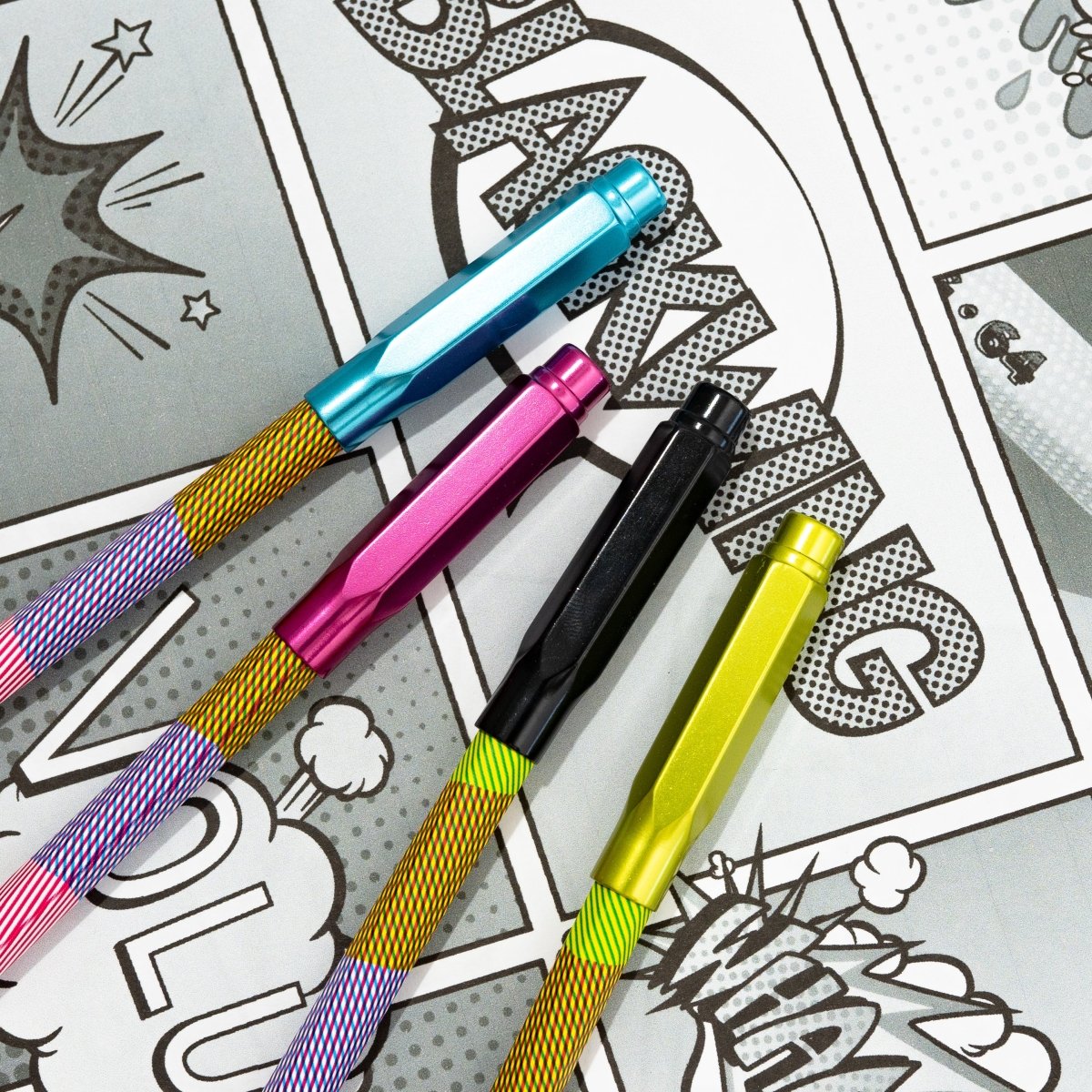 Blackwing Volume 64 Point Guards, pink, blue, black, and gold