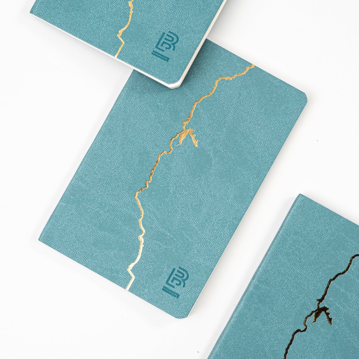 Gold imprint of the California coast on a Blackwing 840 clutch notebook.