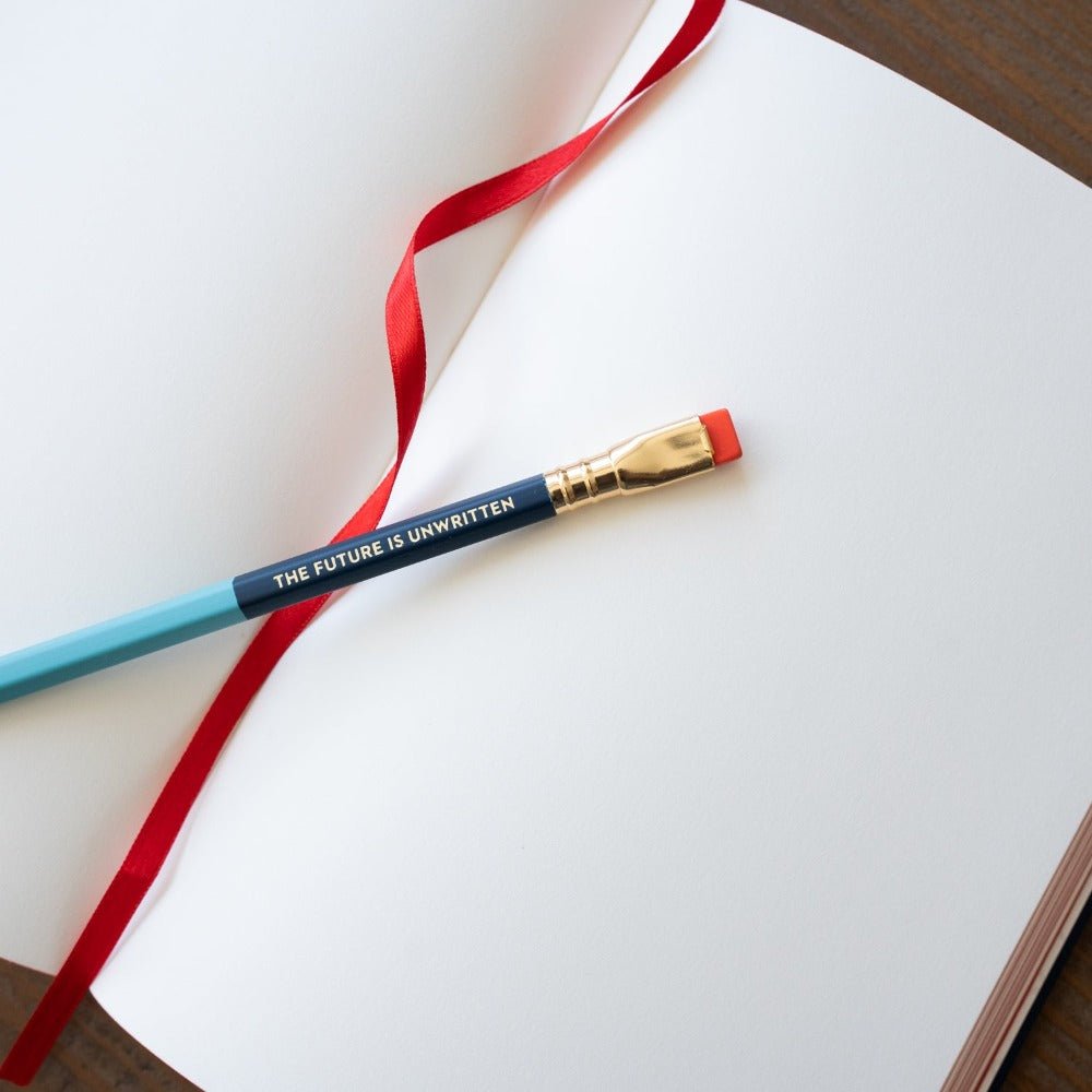 Blackwing x Obey Giant Slate notebook, open with pencil sitting on top