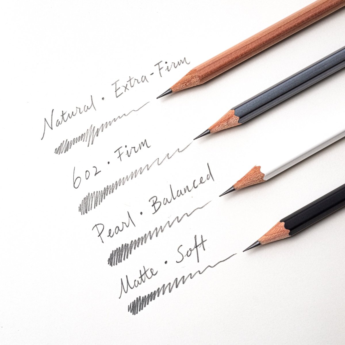 Blackwing Audition Pack - natural, 602, pearl, matte - each with different graphite firmness