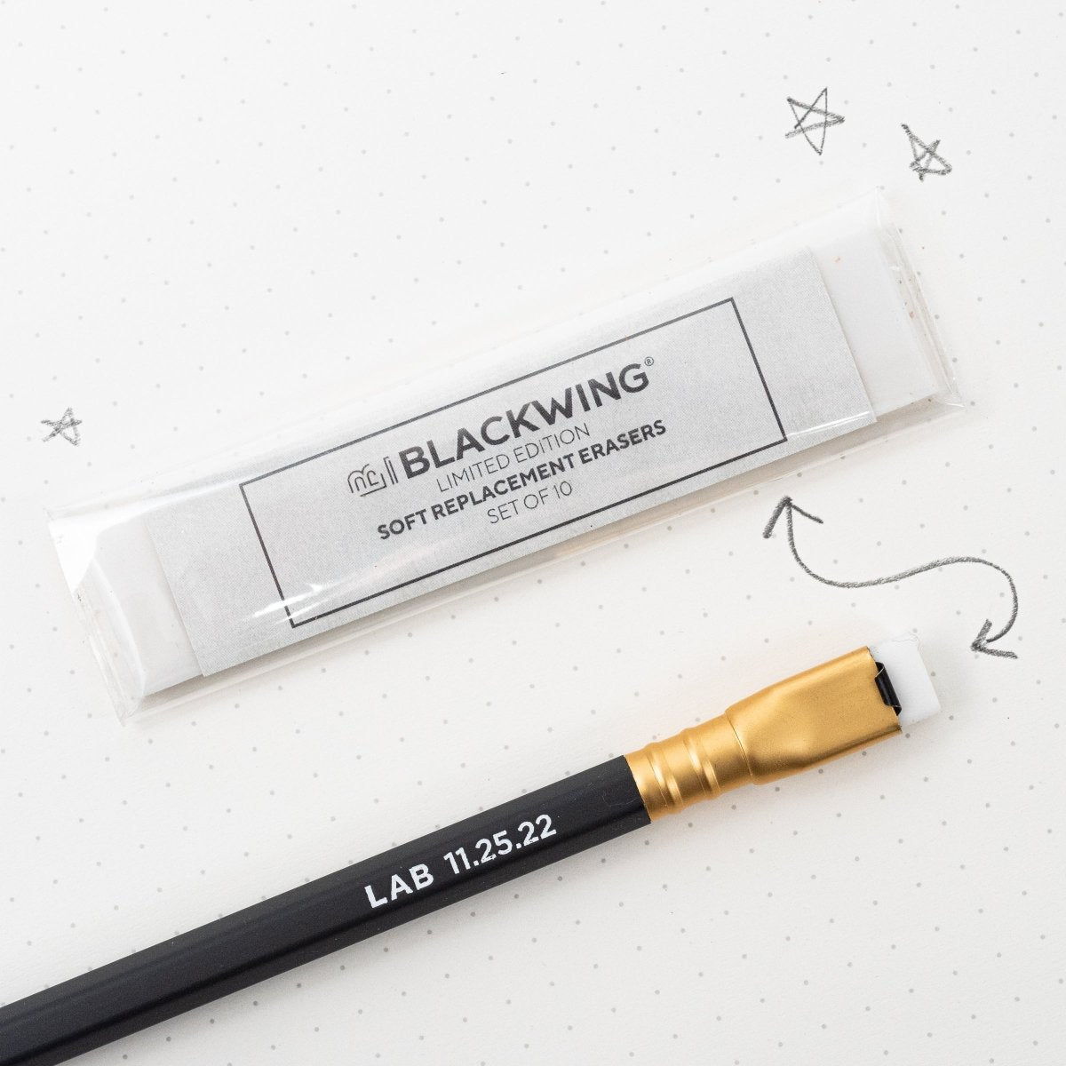 Blackwing Lab 11.25.22 - black pencil + white replacement erasers