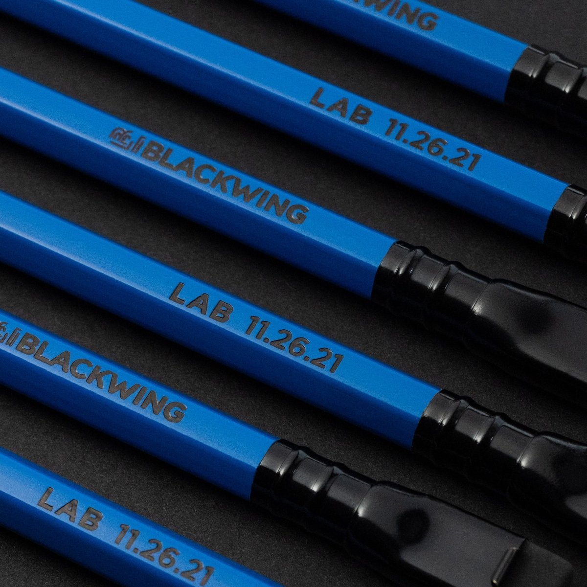 A row of Blackwing Lab 11.26.21 pencils
