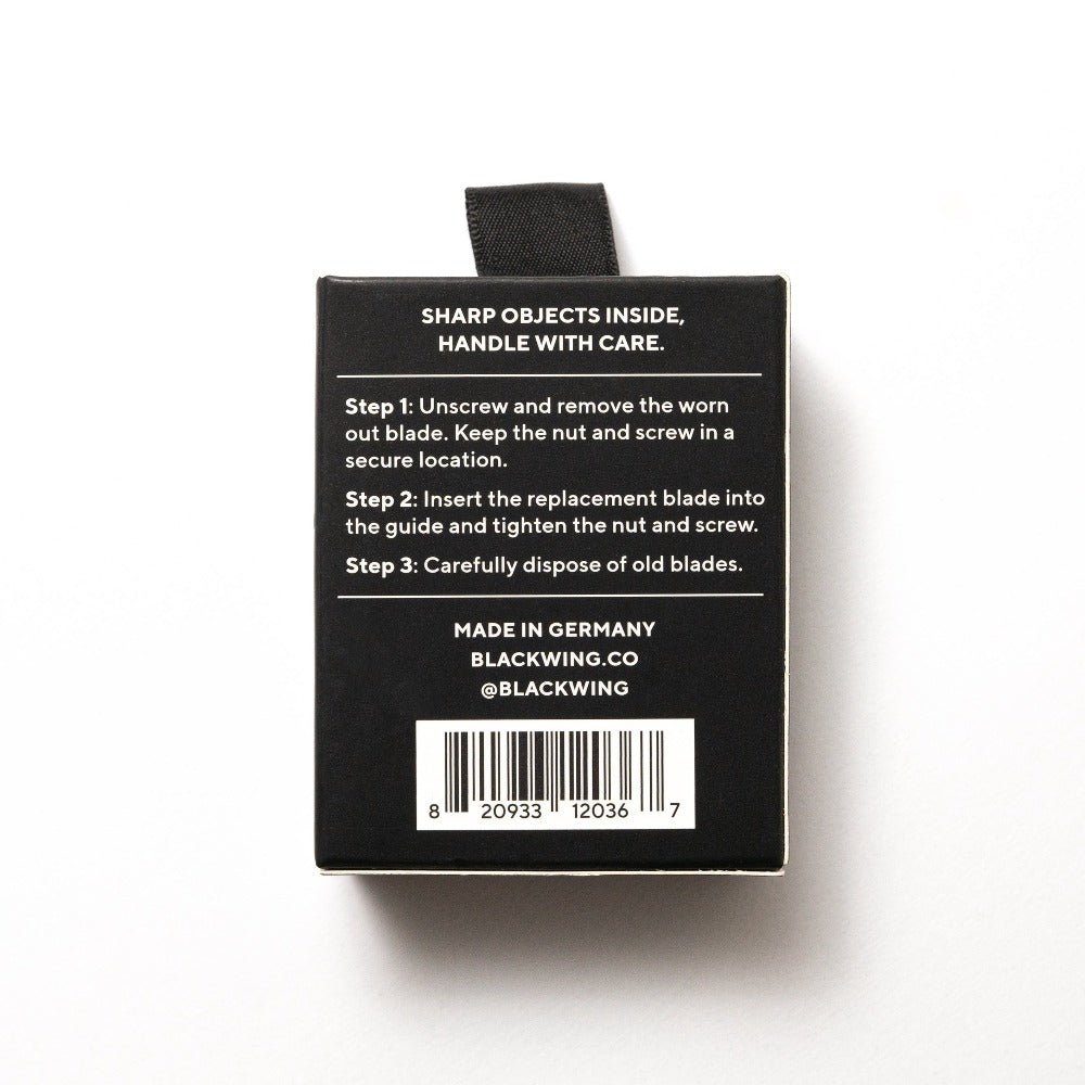 Blackwing One-Step Sharpener Replacement Blades - back of packaging with instructions