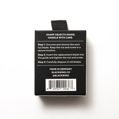 Blackwing One-Step Sharpener Replacement Blades - back of packaging with instructions