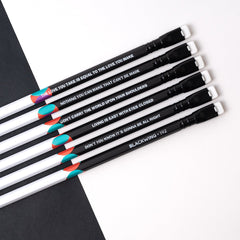 Blackwing Volume 192 pencils, black and white barrel with colorful circle design in middle