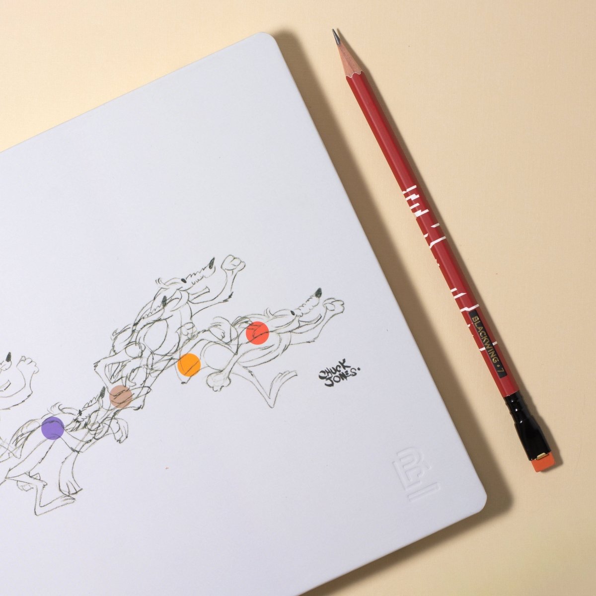 An Animation-themed notebook with a Blackwing Volume 7 pencil